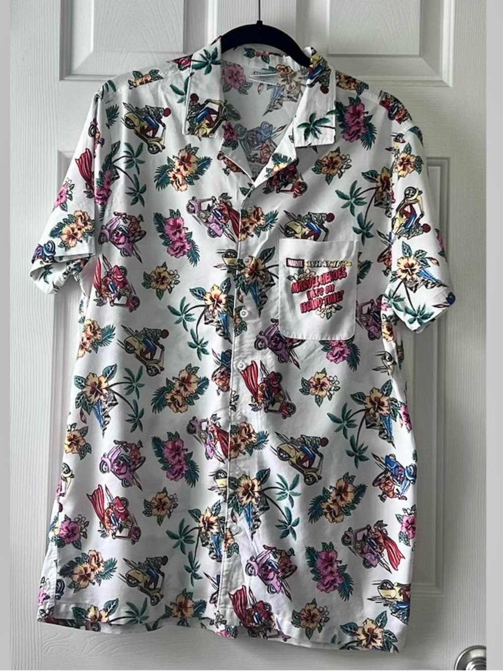 Marvel White Short-Sleeve Hawaiian Print Button-Down